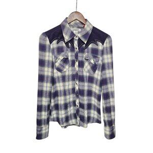 Vtg Y2K Parasuco Plaid Western Shirt Studded Yoke Purple Women’s M Rodeo Cowgirl